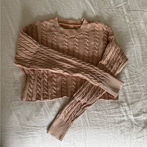 Aerie Blush/Light Orange Cropped Cable Knit Sweater